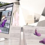 Ufficio virtuale in 3D con computer e scarpe in evidenza realizzate in 3D